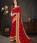 Red embroidered art silk saree with blouse