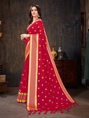 Red embroidered art silk saree with blouse 2