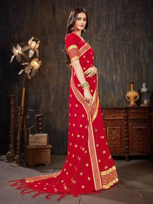 Red embroidered art silk saree with blouse 3