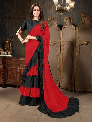 Red plain georgette saree with blouse 1