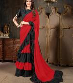 Red plain georgette saree with blouse