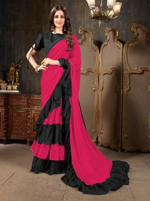 Pink plain georgette saree with blouse 1
