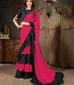 Pink plain georgette saree with blouse