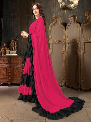 Pink plain georgette saree with blouse 2