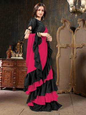 Pink plain georgette saree with blouse 3