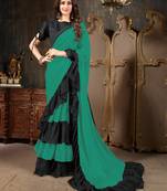 Green plain georgette saree with blouse