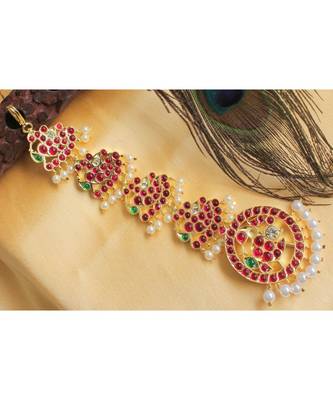 Beautiful Semi Precious Kemp Pearl Peacock Designer Tikka 1