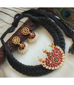 Beautiful Kemp Green Moon Black Thread Designer Necklace Set