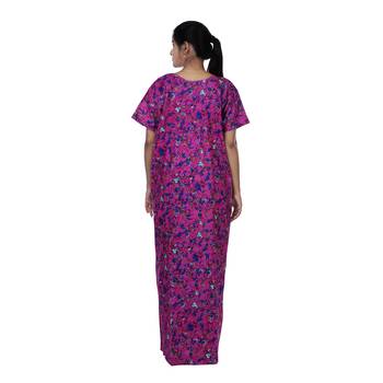 Pink and Multicolour colour Floral Design Printed Round Neck Cotton Nighty For Ladies Nightwear 3