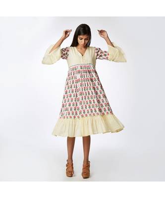 multicolor Short Gathered Dress with yoke 1