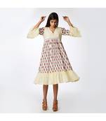 multicolor Short Gathered Dress with yoke