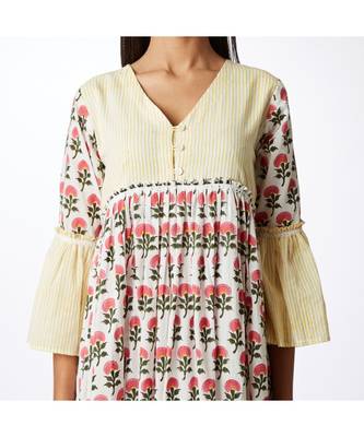 multicolor Short Gathered Dress with yoke 4