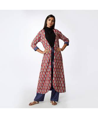 red printed cotton stitched kurta sets 1