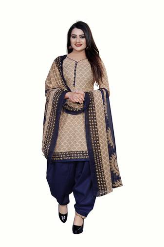 Beige Printed Blended Cotton Salwar