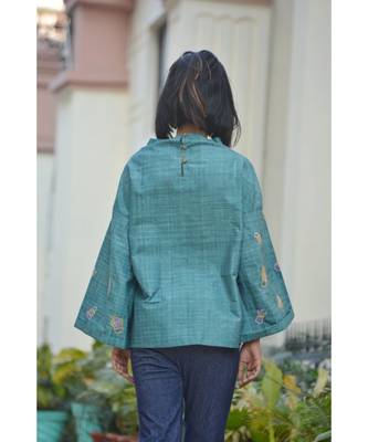 Green High Neck Cactus Khadi Cotton Top 2