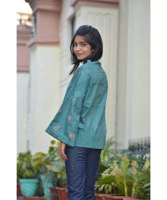 Green High Neck Cactus Khadi Cotton Top 3