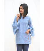 Blue Khadi Cotton Cactus Top with Flared sleeves