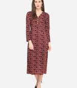 Maroon Rayon Printed Women's Stitched Maxi Dress