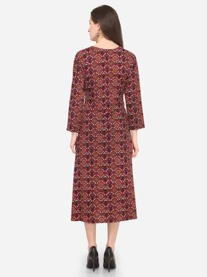 Maroon Rayon Printed Women's Stitched Maxi Dress 2