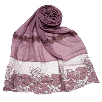 Purple Designer Diamond Flower Bodered Stole 1