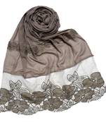 Brown Designer Diamond Flower Bodered Stole