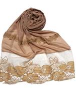 Brown Designer Diamond Flower Bodered Stole