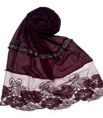 Purple Designer Diamond Flower Bodered Stole