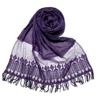 Purple Designer Hand Work String Studed Stole 1
