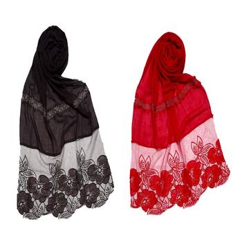 Multicolor Designer Diamond Flower Bodered Stole ( Set Of 2 Hijab) 1