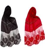 Multicolor Designer Diamond Flower Bodered Stole ( Set Of 2 Hijab)