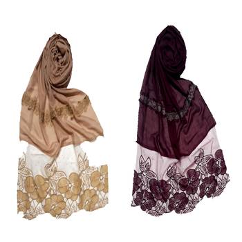 Multicolor Designer Diamond Flower Bodered Stole ( Set Of 2 Hijab) 1