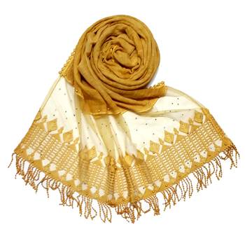 Yellow Designer Hand Work String Studed Stole 1