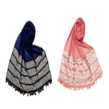 Multicolor Designer Golden Beat'S Studed Cotton Stole ( Set Of 2 Hijab) 1