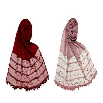 Multicolor Designer Golden Beat'S Studed Cotton Stole ( Set Of 2 Hijab) 1
