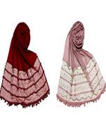 Multicolor Designer Golden Beat'S Studed Cotton Stole ( Set Of 2 Hijab)