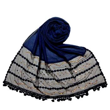 Blue Designer Golden Beat'S Studed Cotton Stole 1