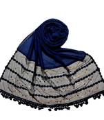 Blue Designer Golden Beat'S Studed Cotton Stole