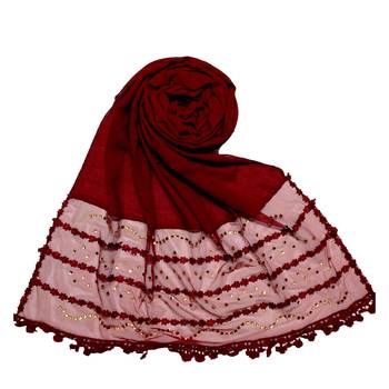 Maroon Designer Golden Beat'S Studed Cotton Stole 1