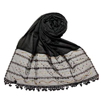 Grey Designer Golden Beat'S Studed Cotton Stole 1