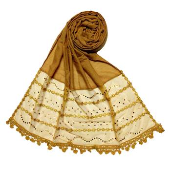 Yellow Designer Golden Beat'S Studed Cotton Stole 1