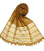 Yellow Designer Golden Beat'S Studed Cotton Stole