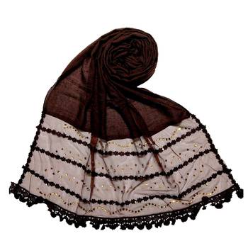 Brown Designer Golden Beat'S Studed Cotton Stole 1