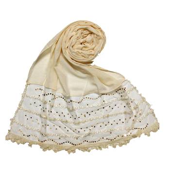 Cream Designer Golden Beat'S Studed Cotton Stole 1