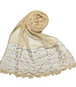 Cream Designer Golden Beat'S Studed Cotton Stole