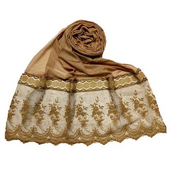 Brown Premium Cotton Bodered Flower Stole 1
