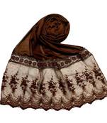 Brown Premium Cotton Bodered Flower Stole