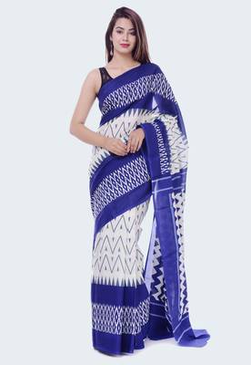 Blue Ikkat Print Cotton saree with blouse 1