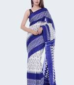 Blue Ikkat Print Cotton saree with blouse