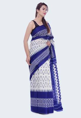 Blue Ikkat Print Cotton saree with blouse 2
