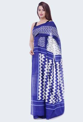 Blue Ikkat Print Cotton saree with blouse 3